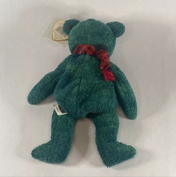 Vintage Ty Beanie Baby Wallace the Bear DOB January 25, 1999 Green With Scarf - Picture 2 of 14